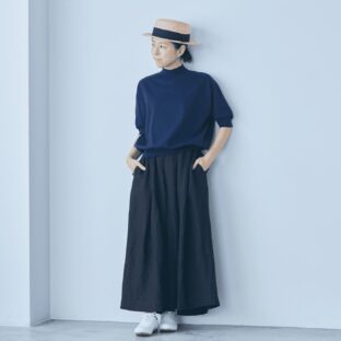 Linen Ya(リネンヤ)モックネック5分袖ニット