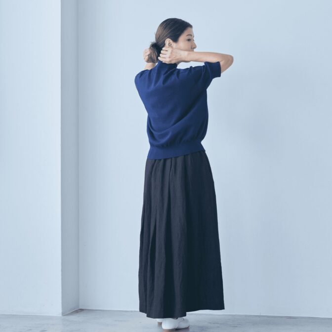 Linen Ya(リネンヤ)モックネック5分袖ニット | ヨーロッパ