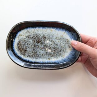 万風窯(まんぷうがま)蔵王土楕円皿/ダークブルー