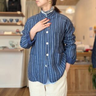 SLOW HANDS(スローハンズ)ストライプ柄リネンジャケット/男女兼用